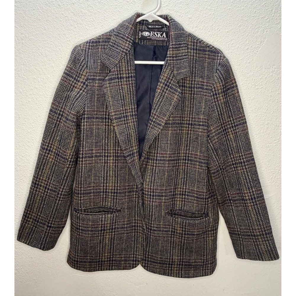Eska Internationale Vintage Wool Plaid Blazer Women's 8 Made in Russia Academia